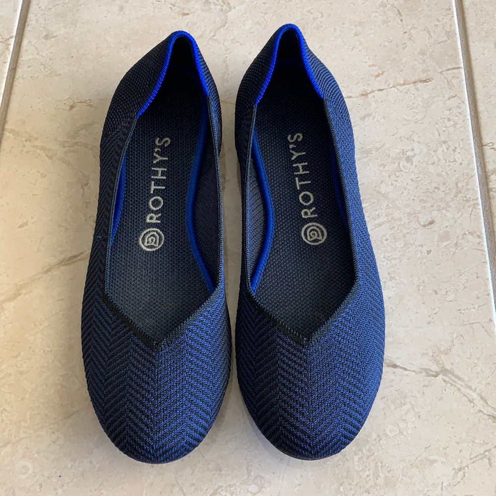 Rothy’s Black & Blue Chevron Limited Edition Flats